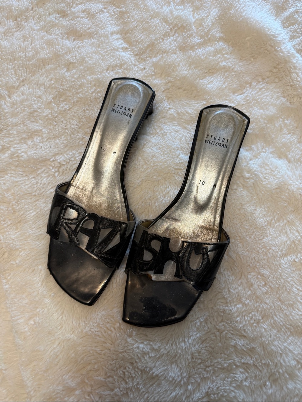 Stuart Weitzman Black Logo Cutout Slide Mules